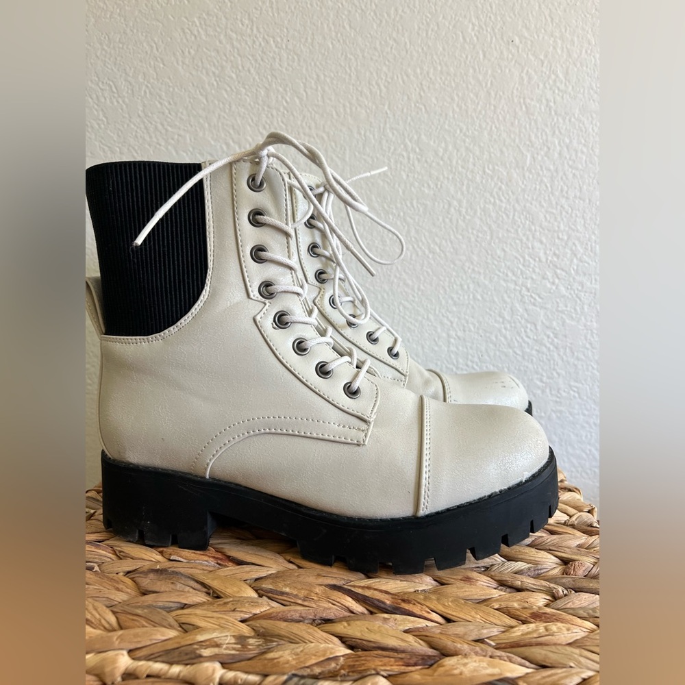 Seven7 Cream and Black Combat Boots